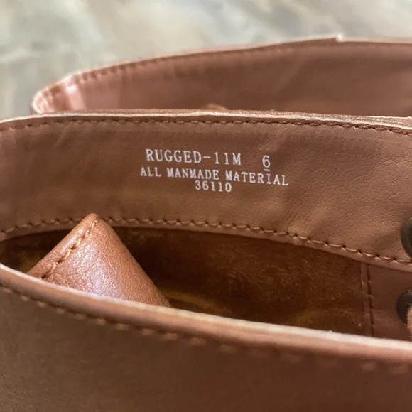 Bamboo Brown Lace Up Combat Boots 6 - Picture 6 of 9